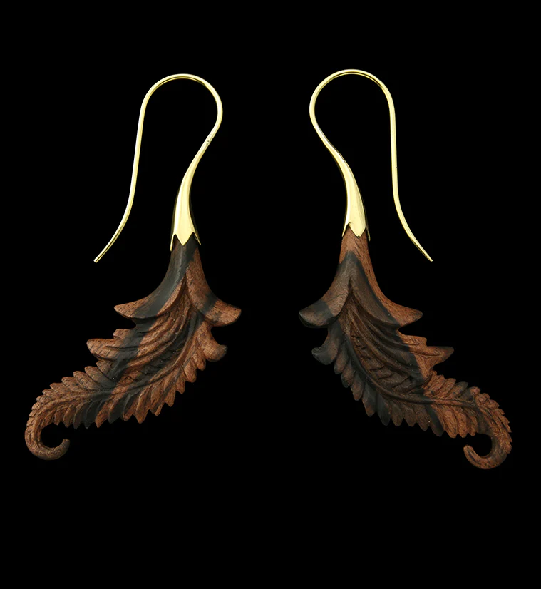 18G Feather Brass Wood Hangers / Earrings - Mrs Treak