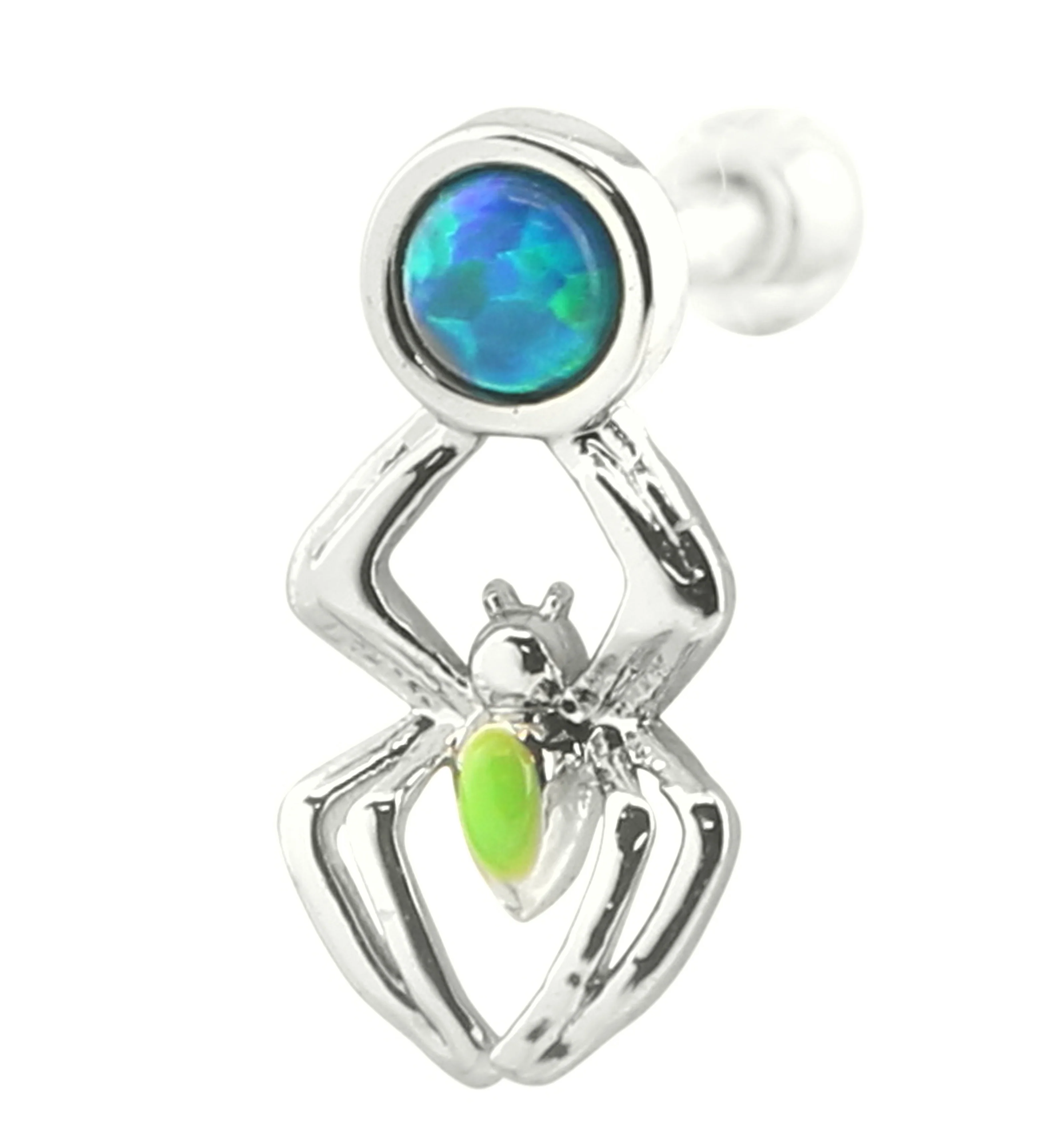 Hanging Spider Blue Opalite Stainless Steel Cartilage Barbell - Mrs Treak