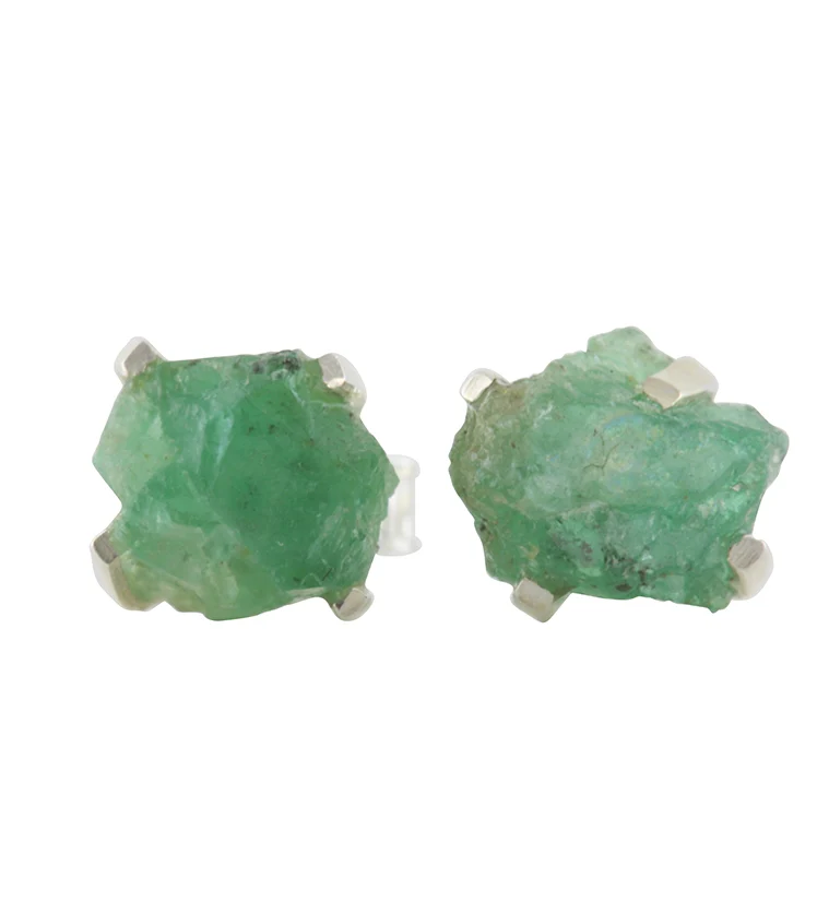Emerald Stone Prong Set Sterling Silver Earrings - Mrs Treak