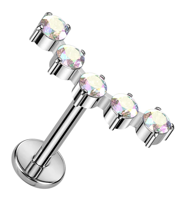 Curve Rainbow Aurora CZ Titanium Internally Threaded Labret - Mrs Treak