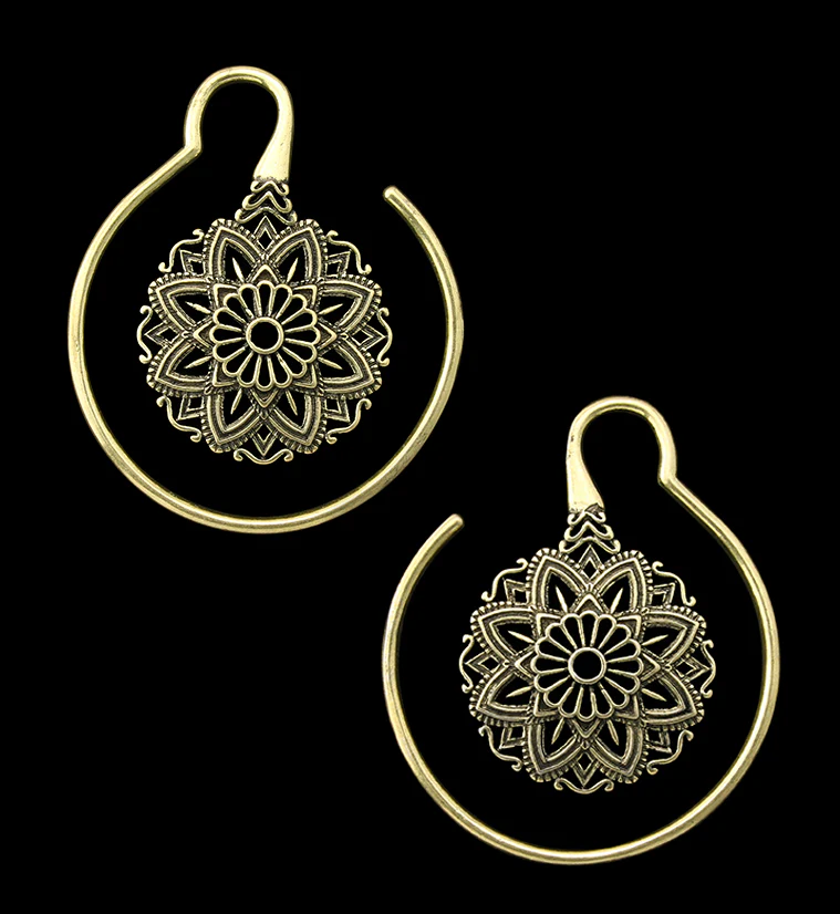 Hanging Mandala Brass Ear Weights - Mrs Treak