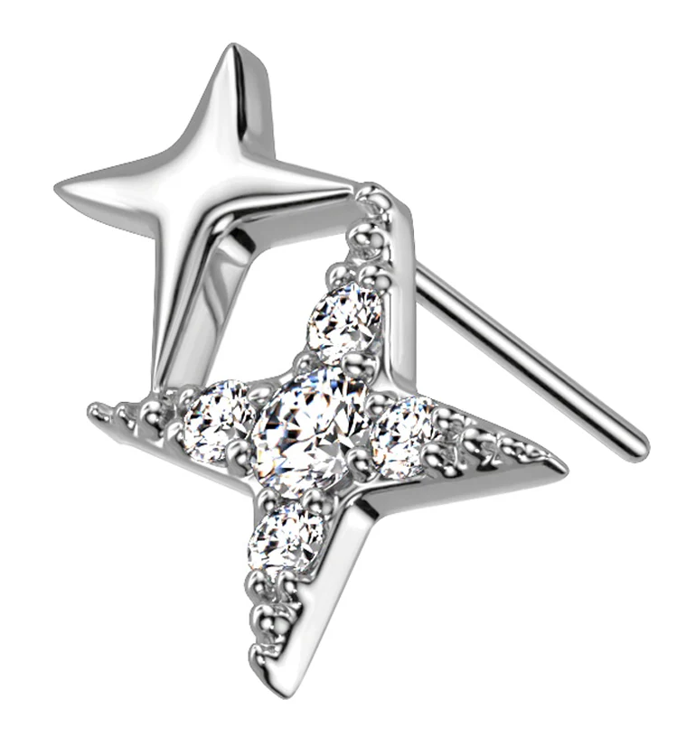 14kt White Gold Double Gem Star CZ Threadless Top - Mrs Treak