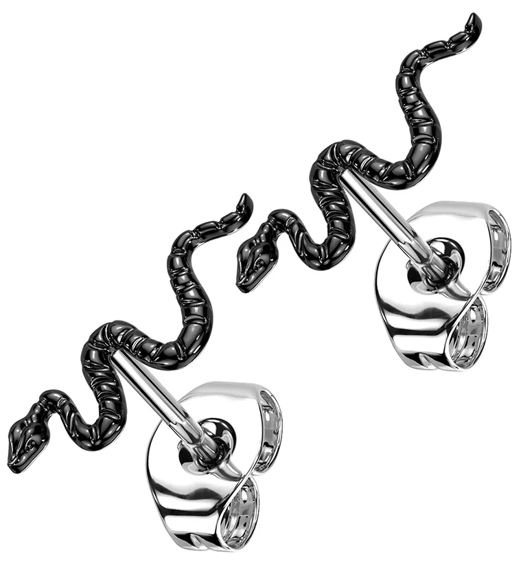 Black PVD Snake Titanium Threadless Earrings - Mrs Treak