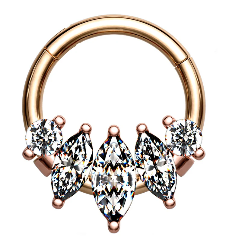 Rose Gold PVD Empress CZ Hinged Segment Ring - Mrs Treak