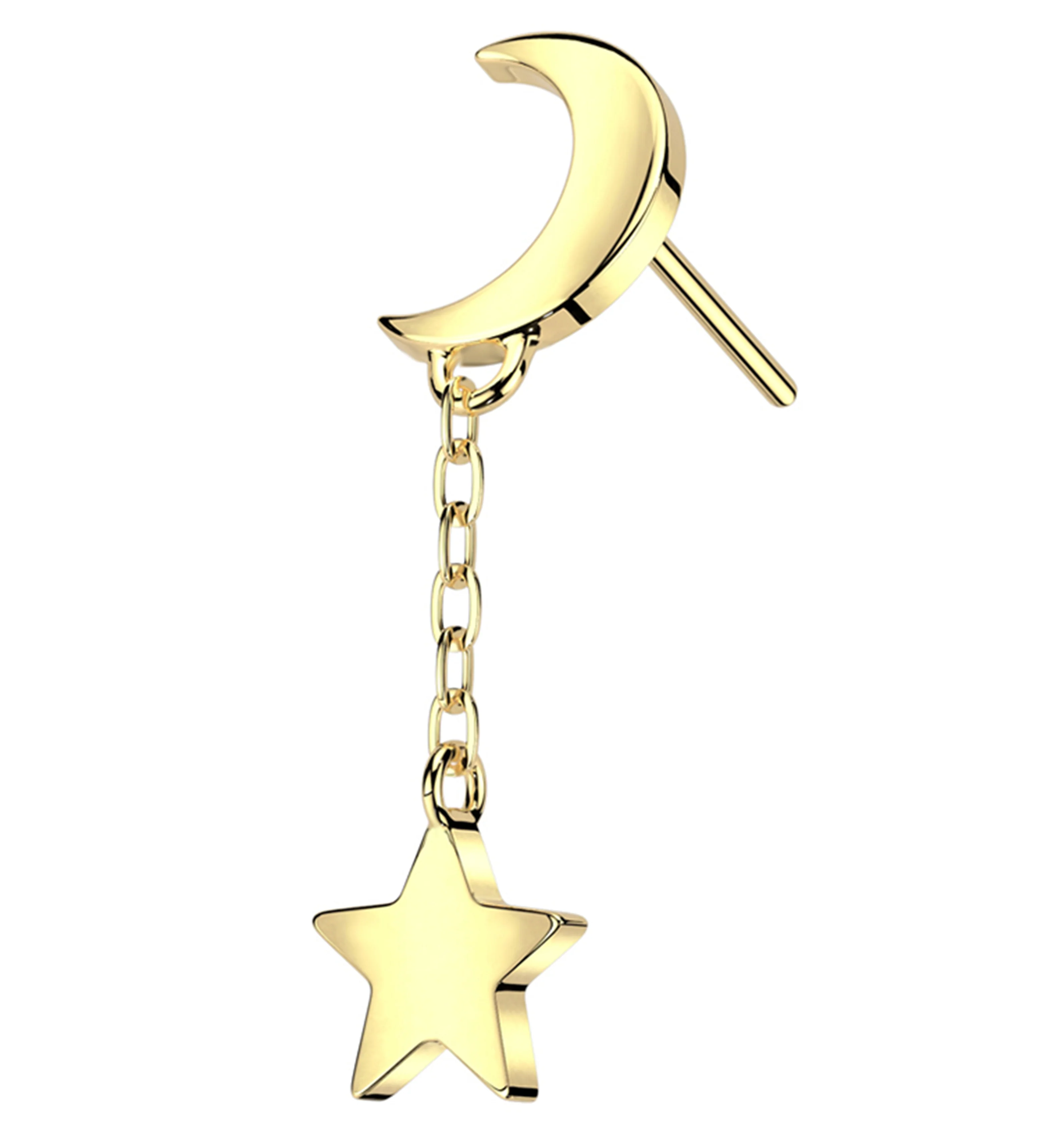 14kt Gold Crescent Moon Shooting Star Dangle Threadless Top - Mrs Treak