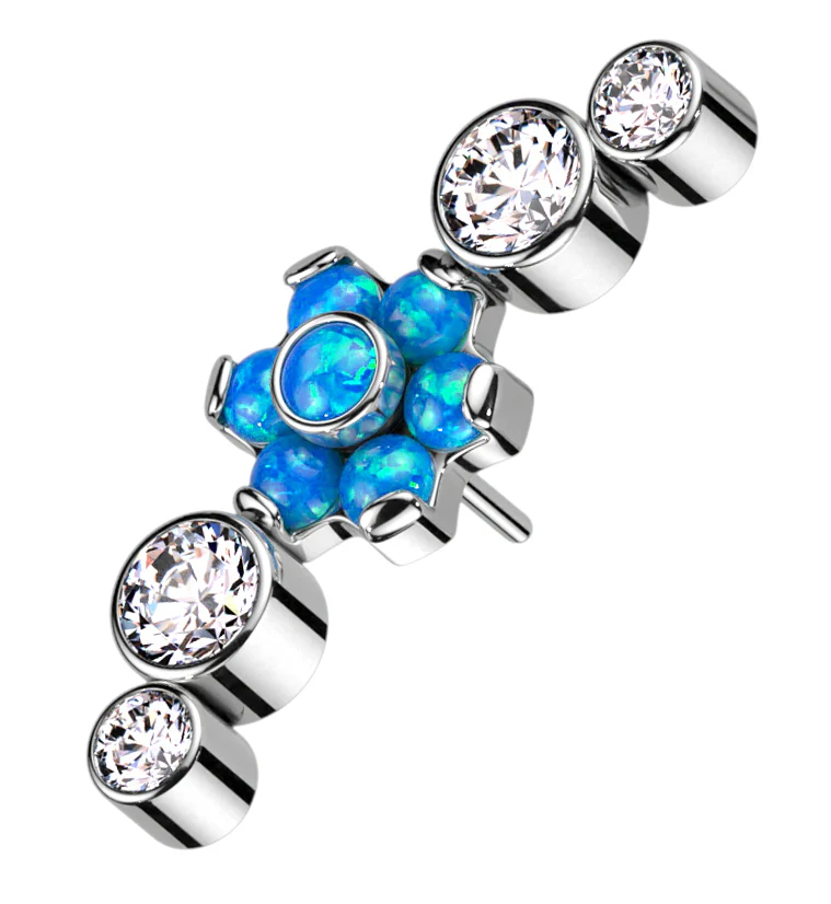 Centered Flower Blue Opalite Arch Threadless Titanium Top - Mrs Treak