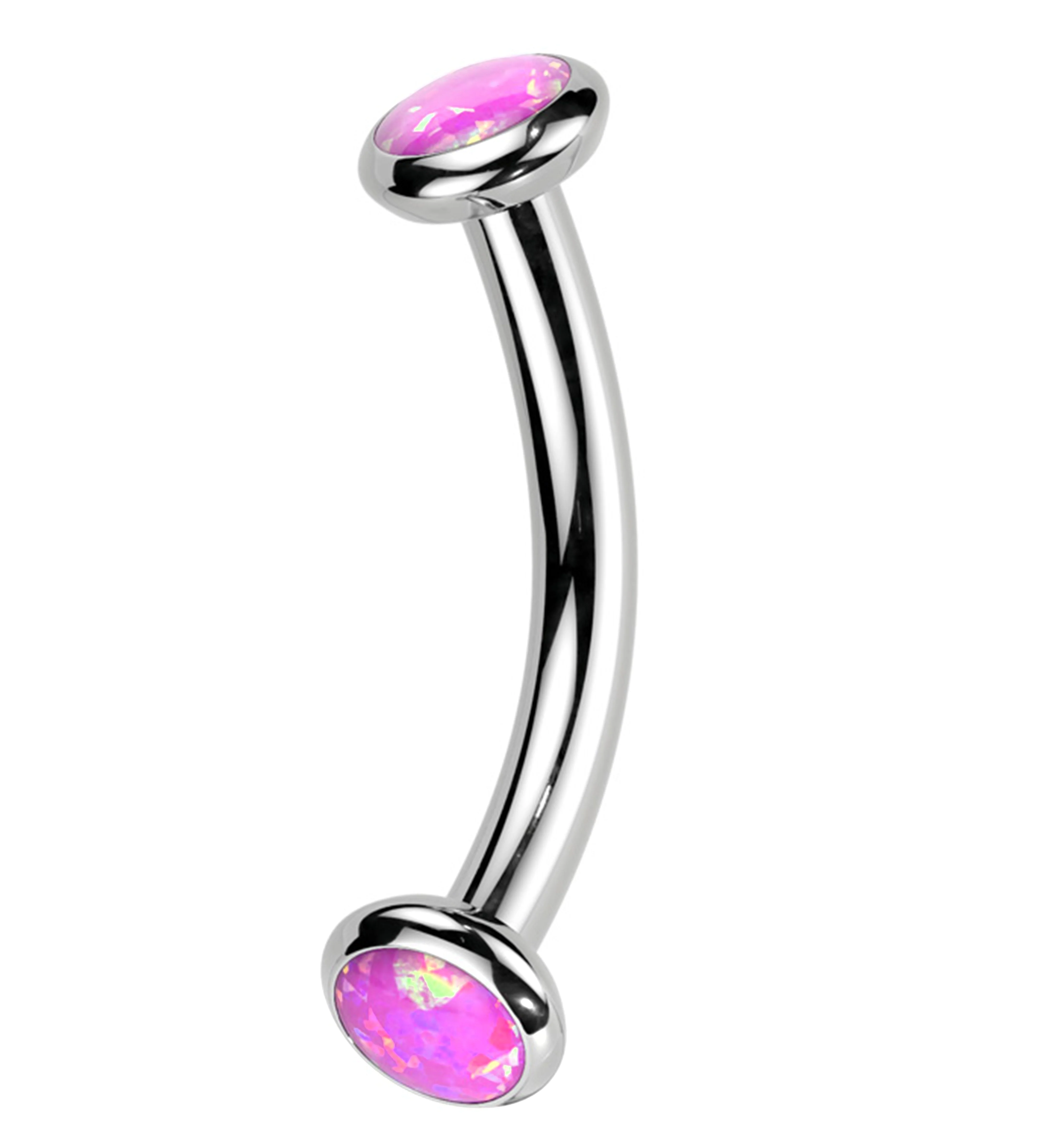 Double Bezel Pink Opalite Internally Threaded Titanium Curved Barbell - Mrs Treak