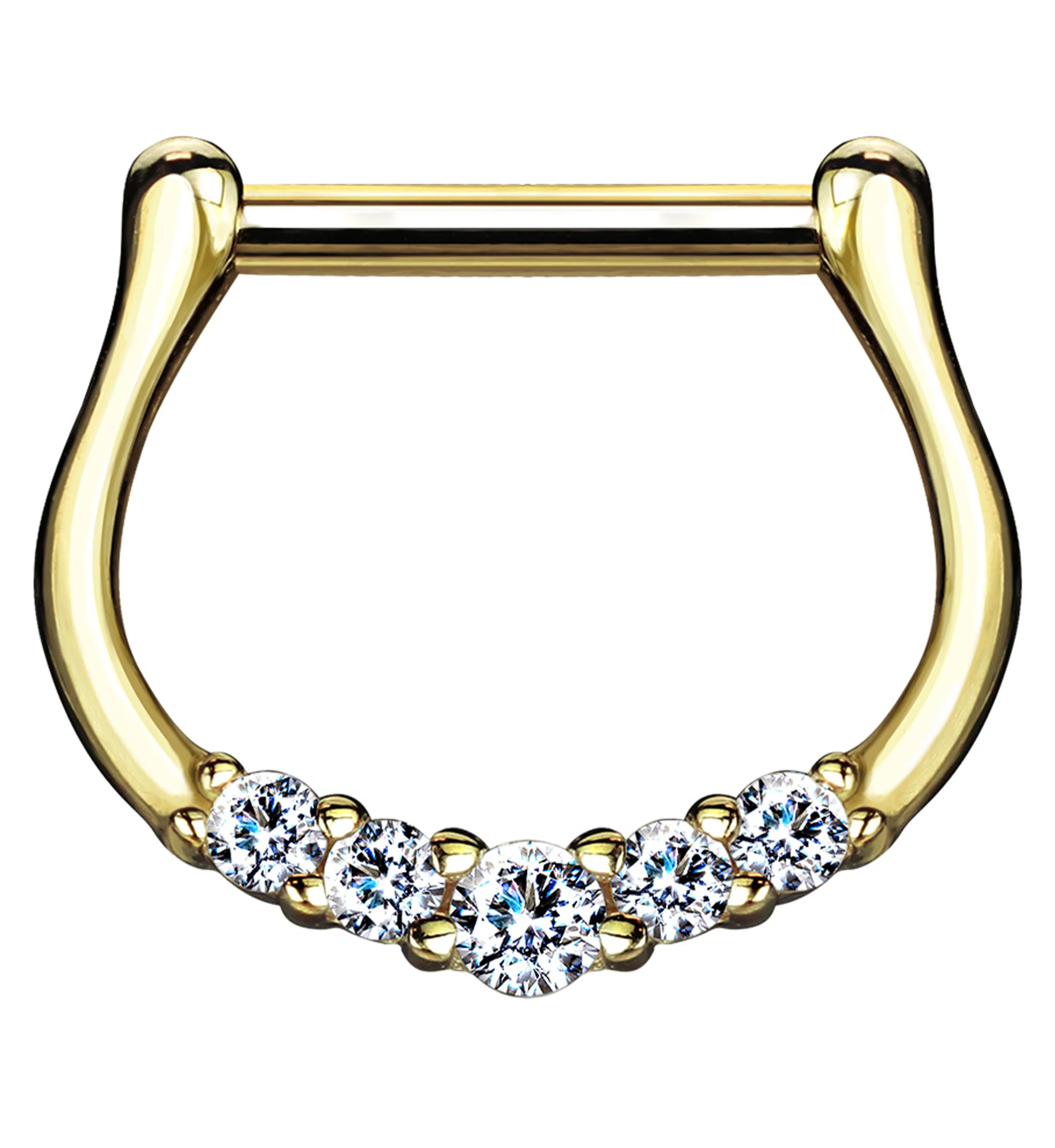 14kt Gold Horseshoe Five Clear CZ Hinged Segment Ring - Mrs Treak