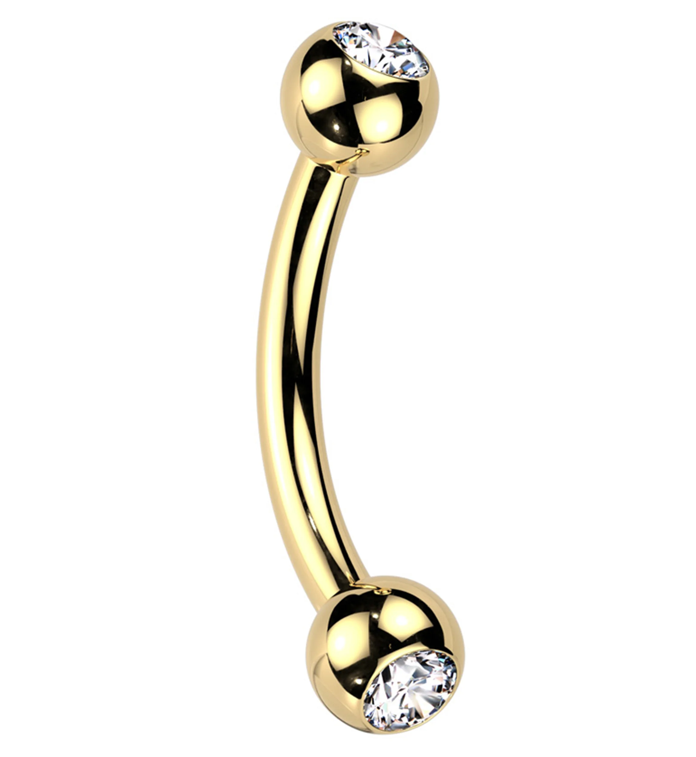 Gold PVD Internally Threaded Titanium Double CZ Curved Barbell - Mrs Treak