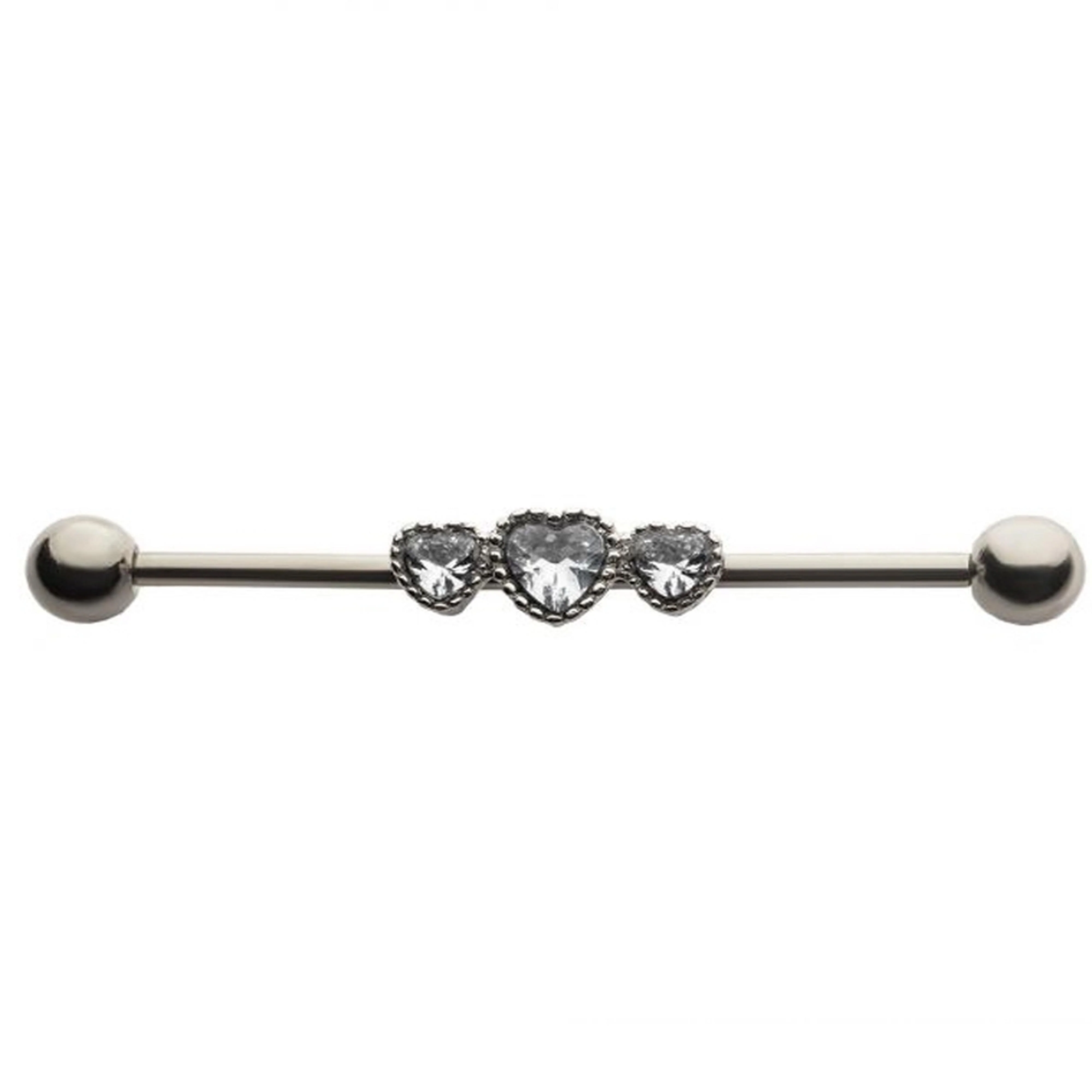 Triple Heart Gem Industrial Barbell - Mrs Treak
