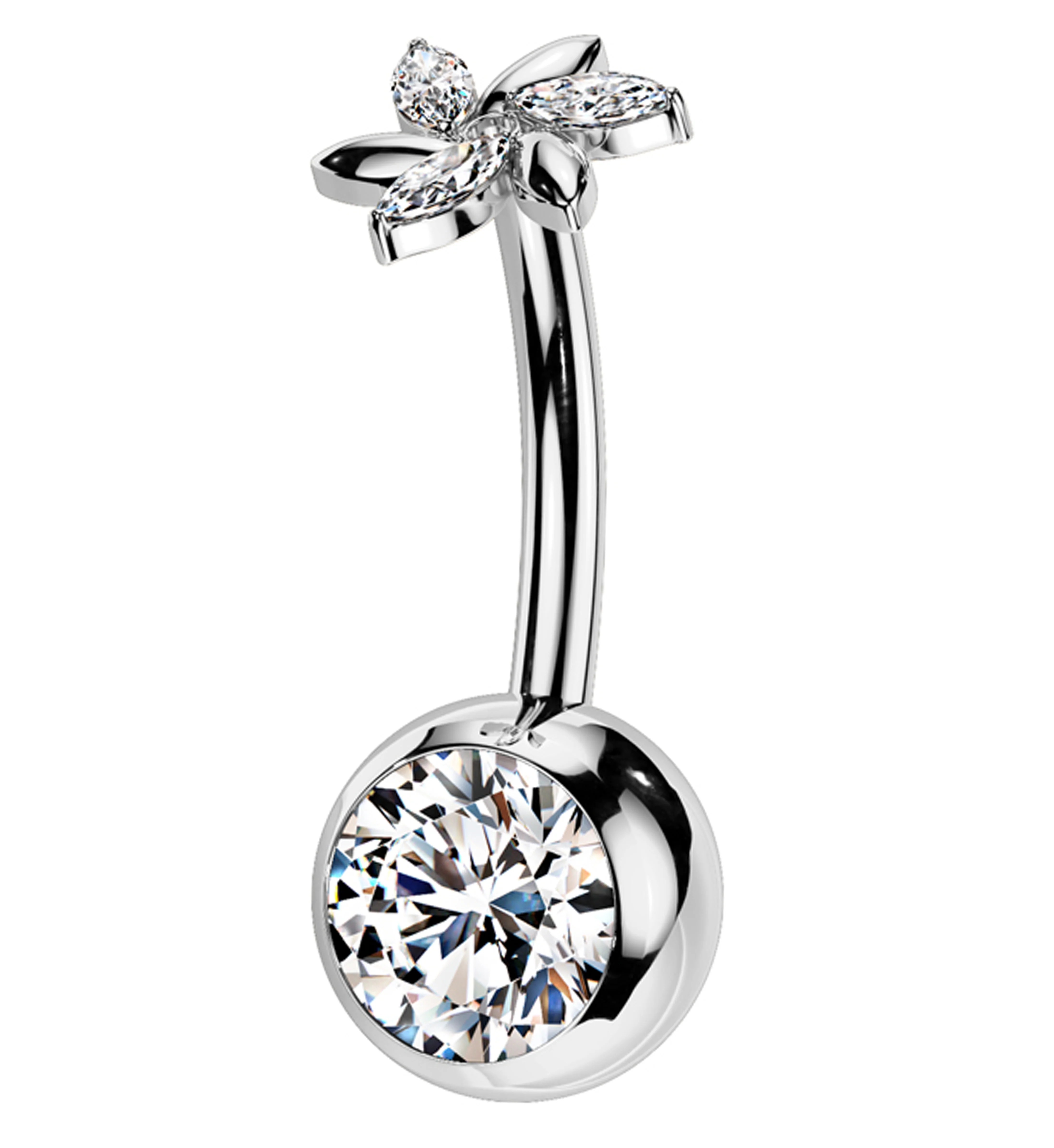Pinwheel Flower Clear CZ Titanium Threadless Belly Button Ring - Mrs Treak