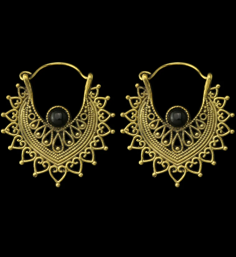 Noble Onyx Stone Inlay Brass Hangers / Earrings - Mrs Treak