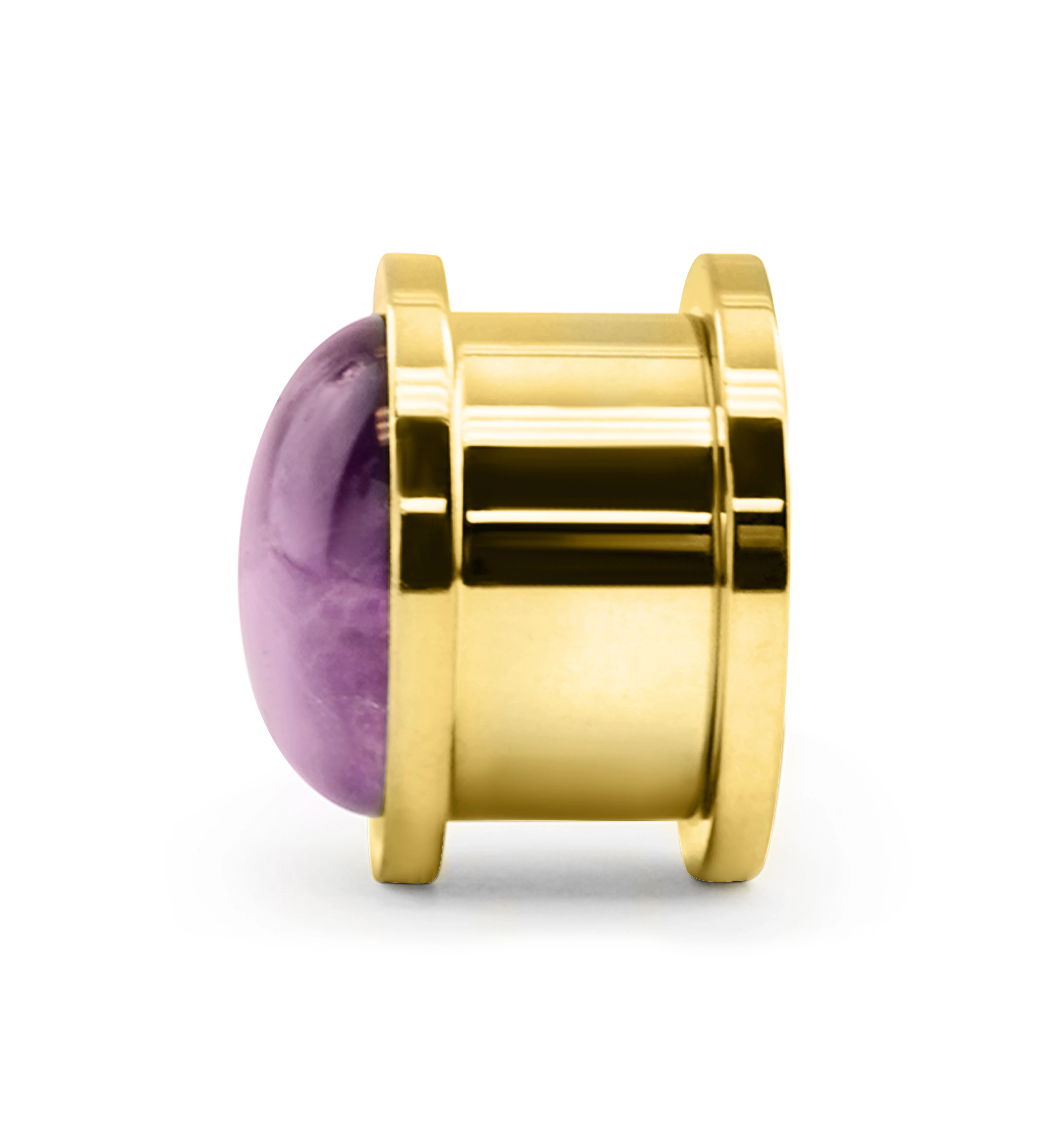 Gold PVD Cabochon Amethyst Stainless Steel Screw Back Tunnel Plugs - Mrs Treak