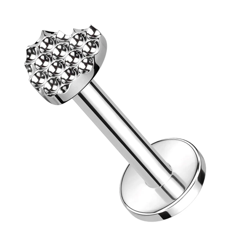 Beaded Heart Internally Threaded Titanium Labret - Mrs Treak