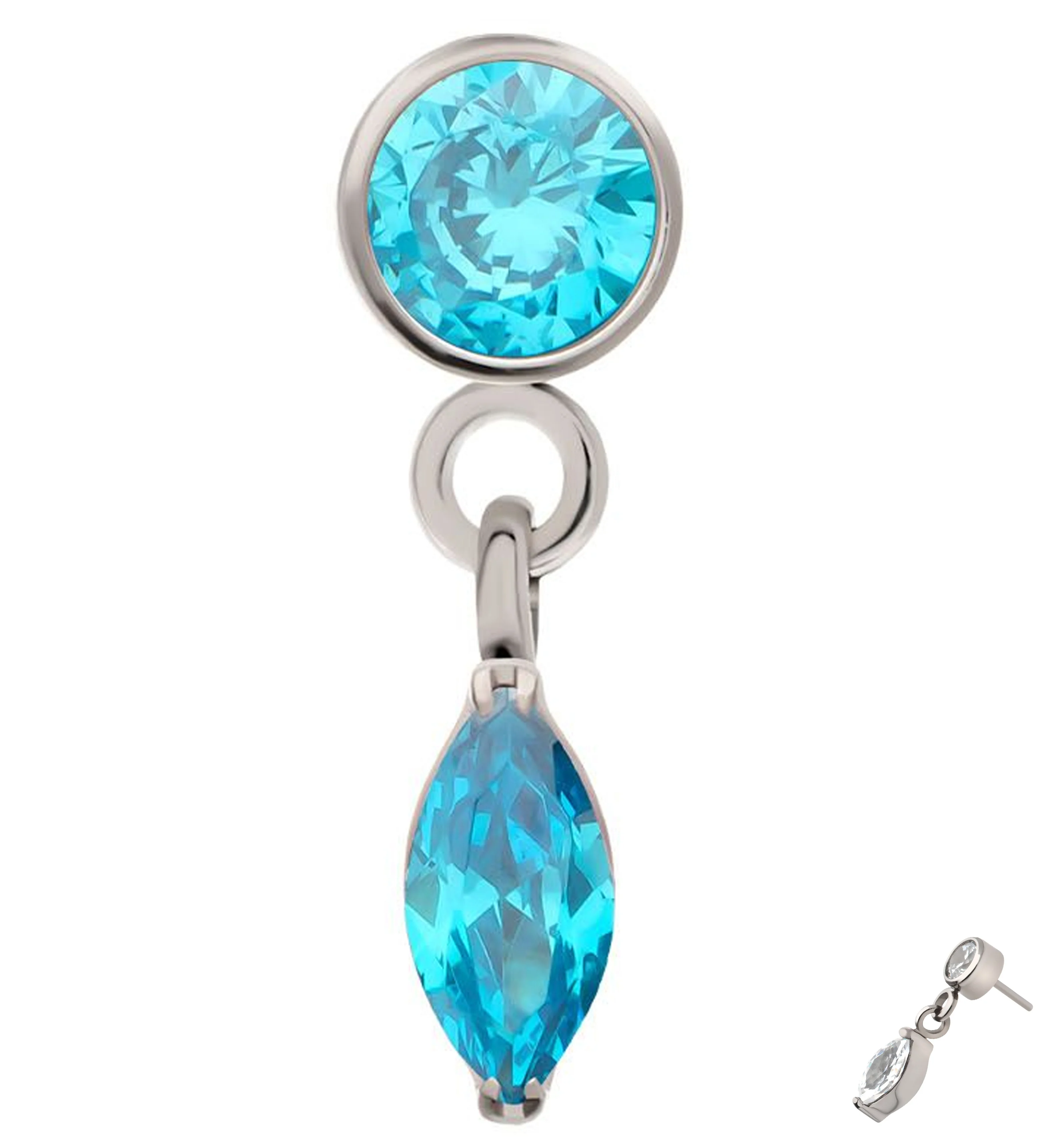 Bezel Blue Topaz CZ Marquise Dangle Titanium Threadless Top - Mrs Treak