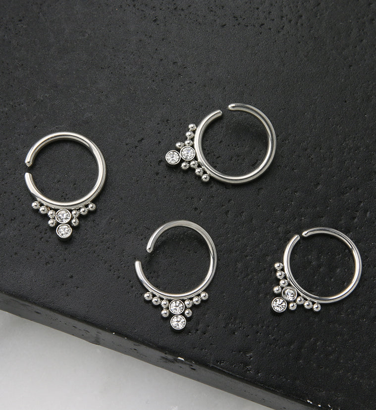 Double CZ Shill Bead Annealed Seamless Hoop Ring - Mrs Treak