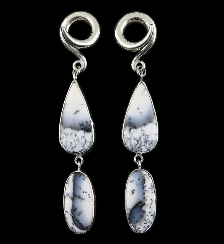 Double Teardrop Oval Dendritic Opal Stone Ear Weights - Mrs Treak