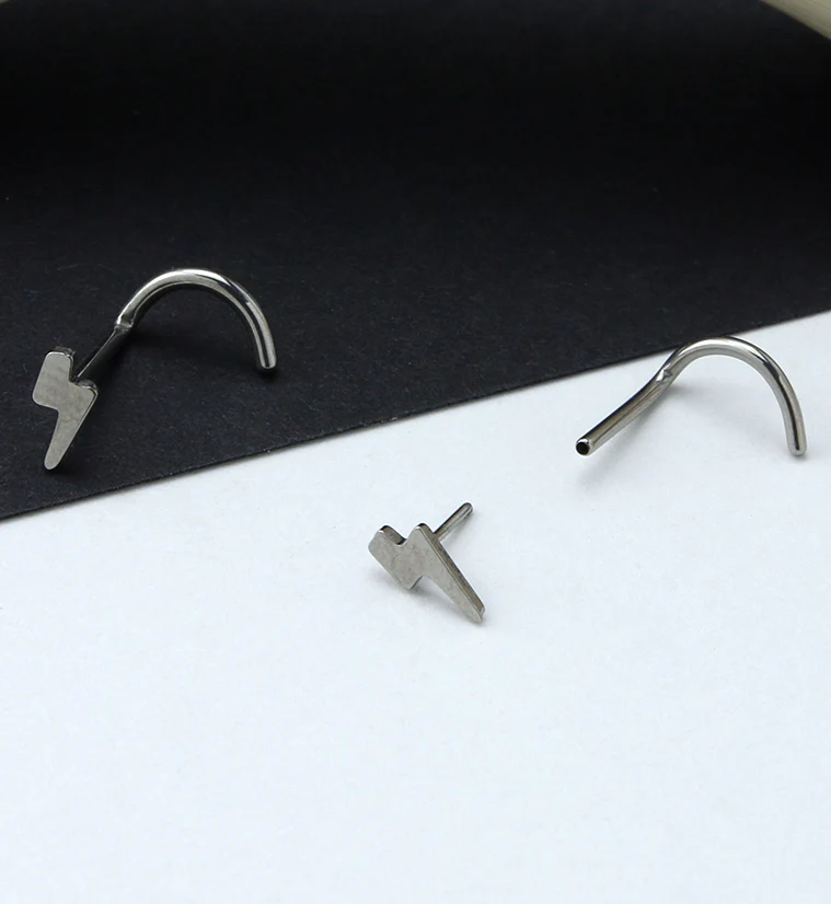 Lightning Bolt Titanium Threadless Nose Screw Ring - Mrs Treak