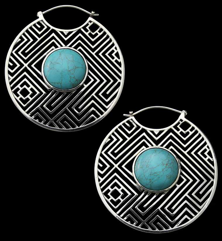 Mesh Howlite Turquoise Stone White Brass Ear Weights - Mrs Treak