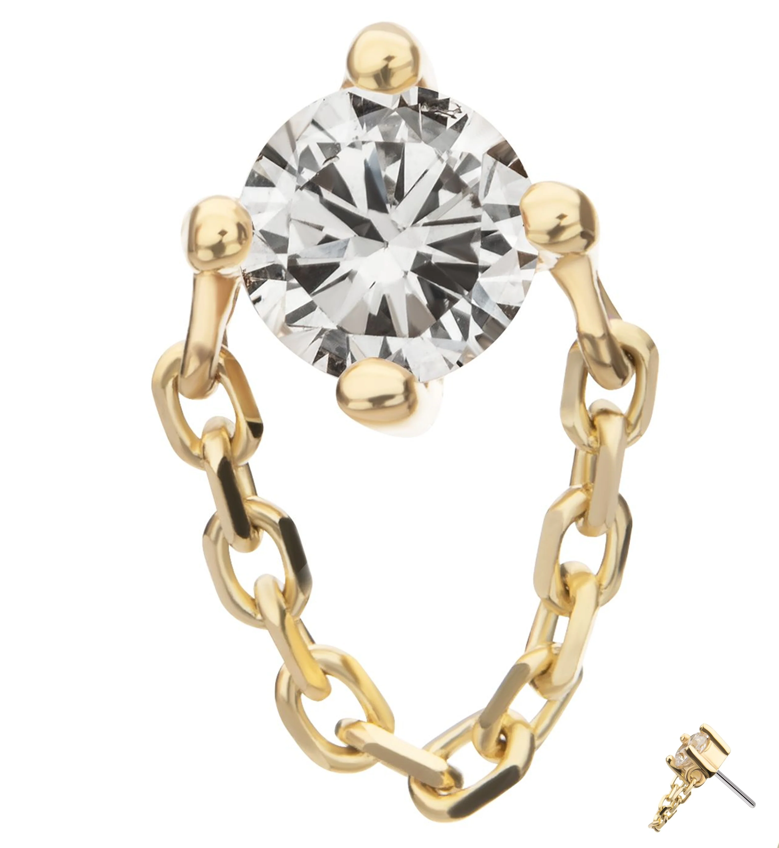 14kt Gold Clear CZ Dangle Rolo Chain Threadless Top - Mrs Treak