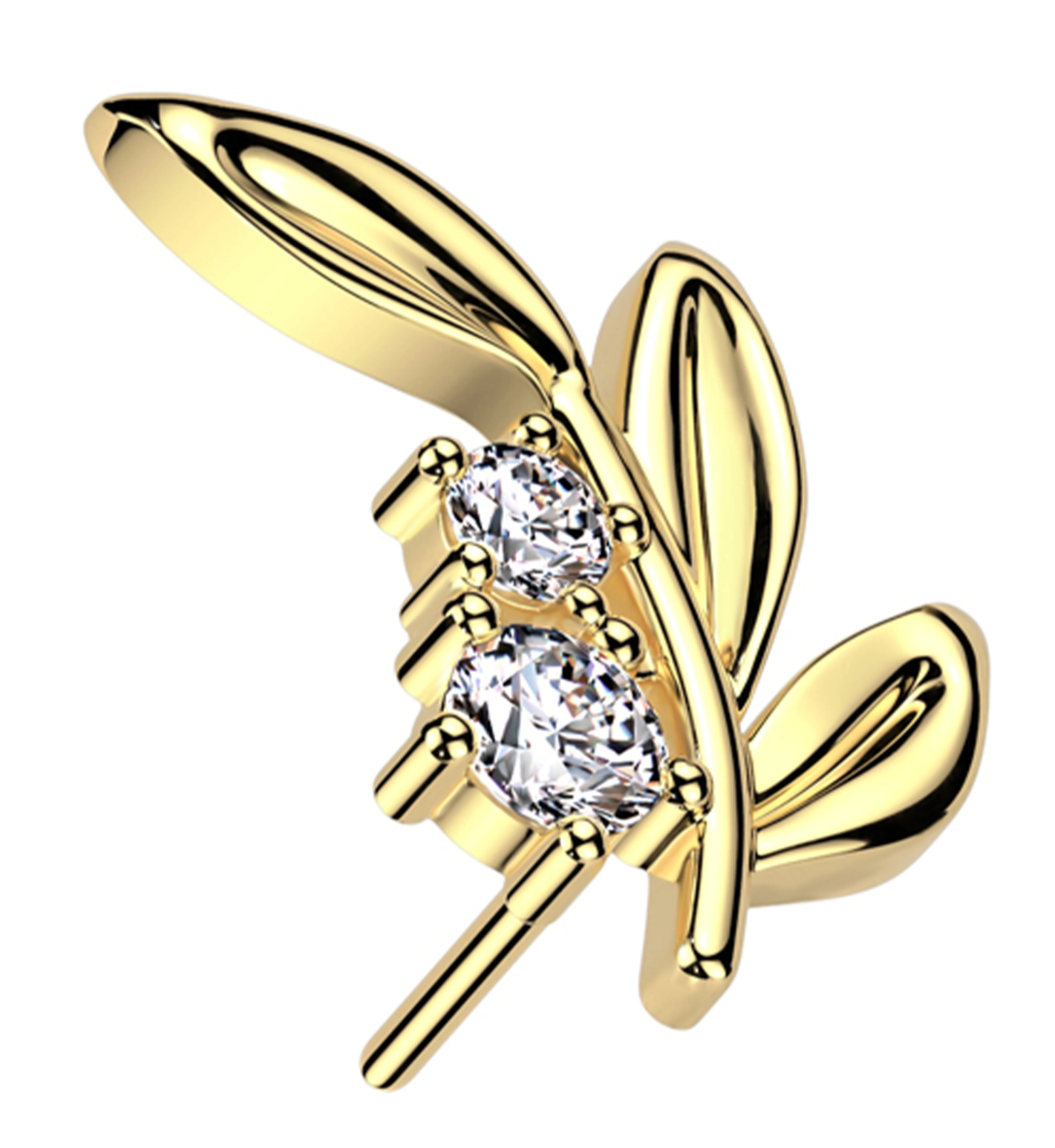 14kt Gold Olive Leaf Clear CZ Threadless Top - Mrs Treak