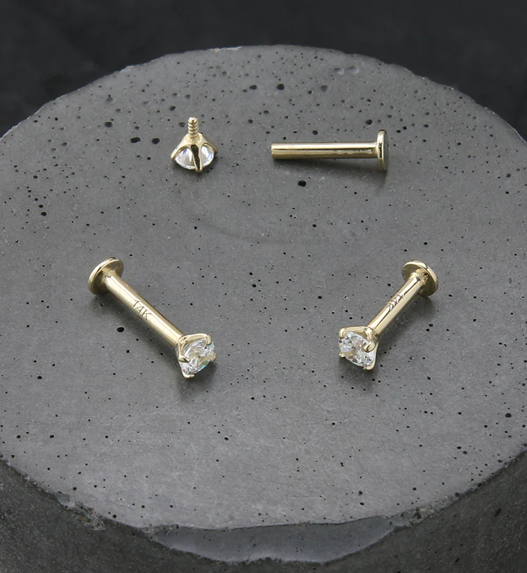 14kt Gold Prong CZ Internally Threaded Labret - Mrs Treak