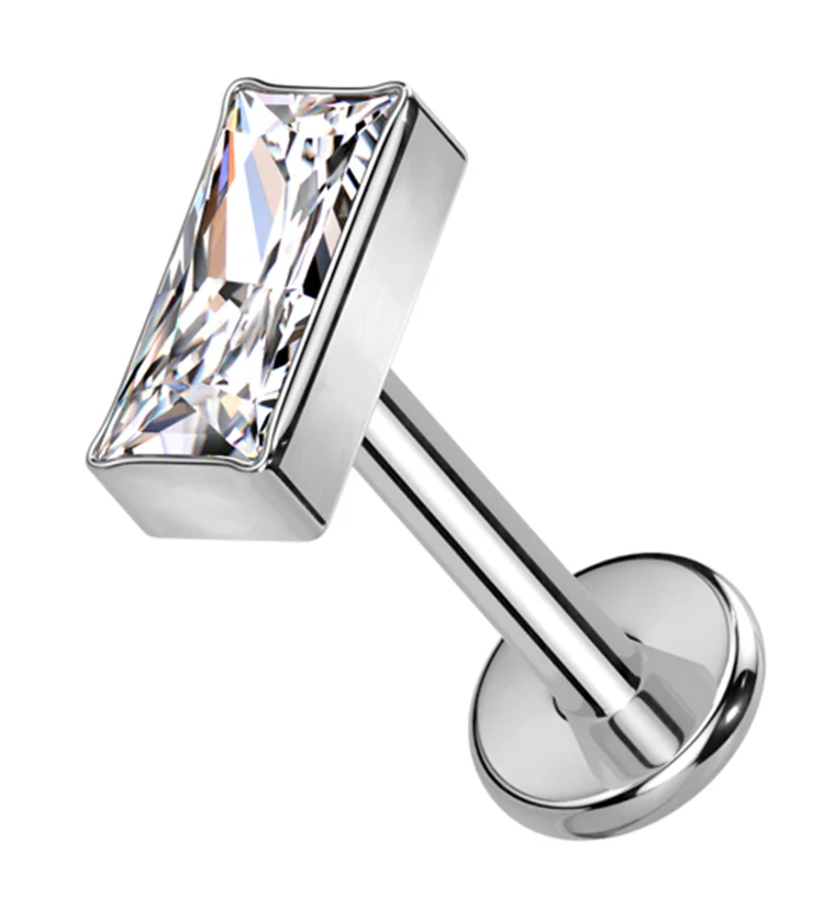 Baguette Clear CZ Internally Threaded Titanium Labret - Mrs Treak