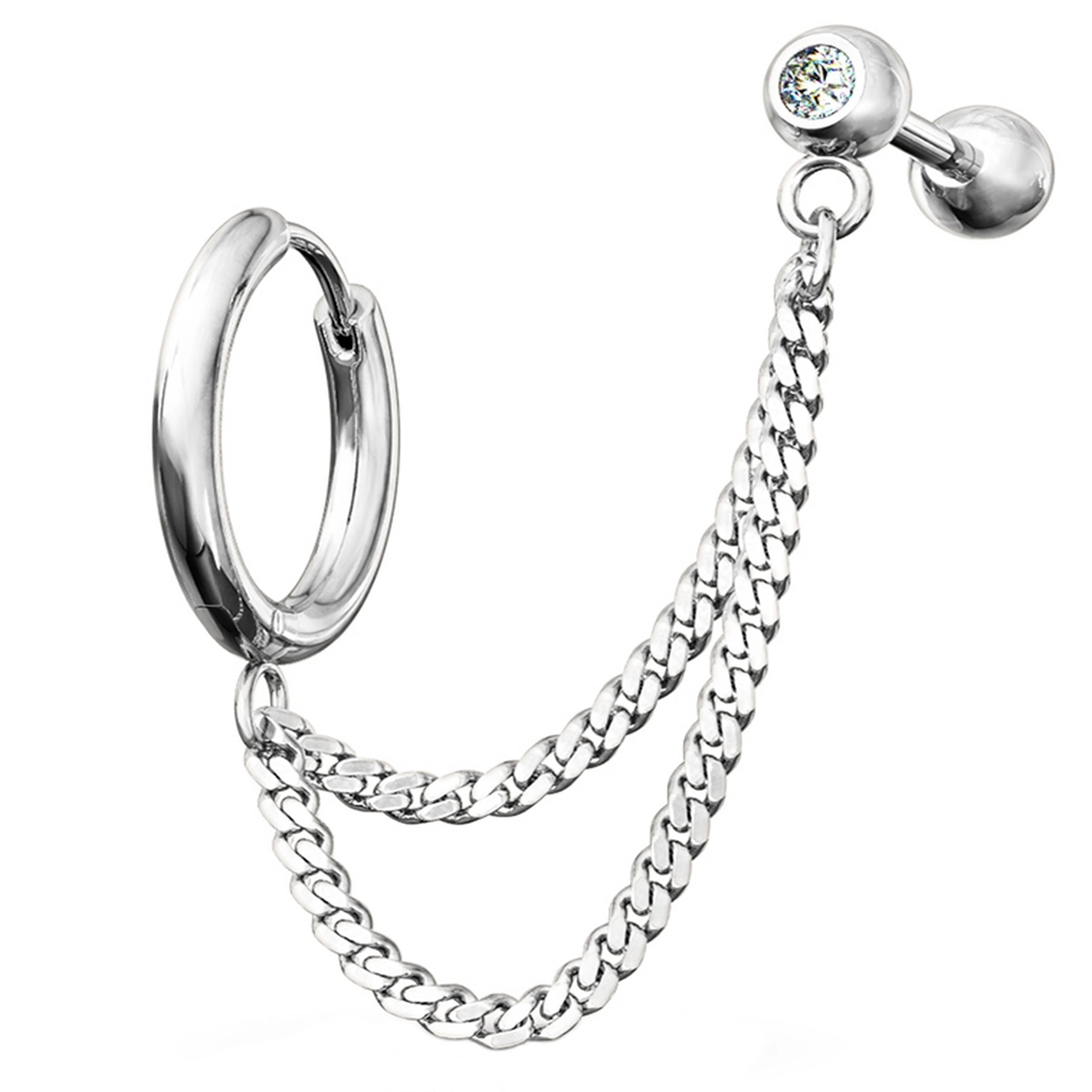 Double Linked Hinged Hoop Ring & CZ Cartilage Barbell - Mrs Treak