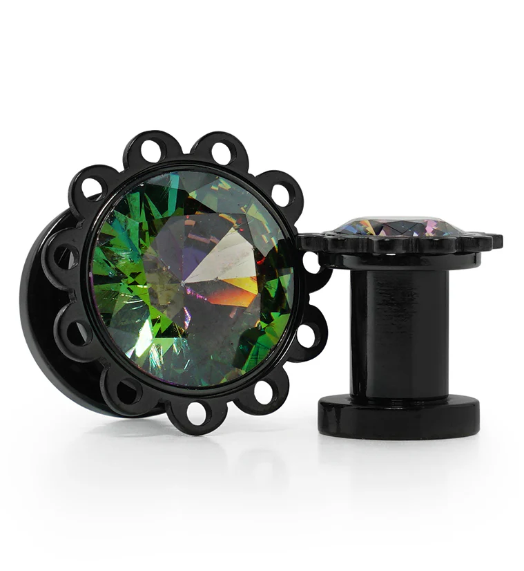 Black PVD Eyelet Black Aurora Stainless Steel Screw Back Tunnels - Mrs Treak