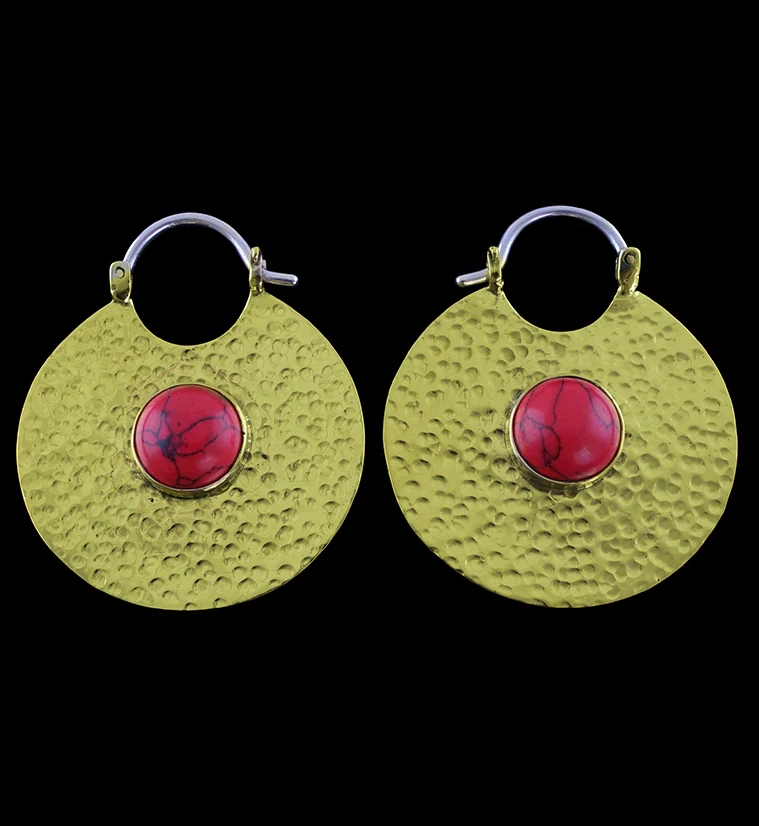 14G Mini Disk Red Howlite Brass Hangers - Mrs Treak