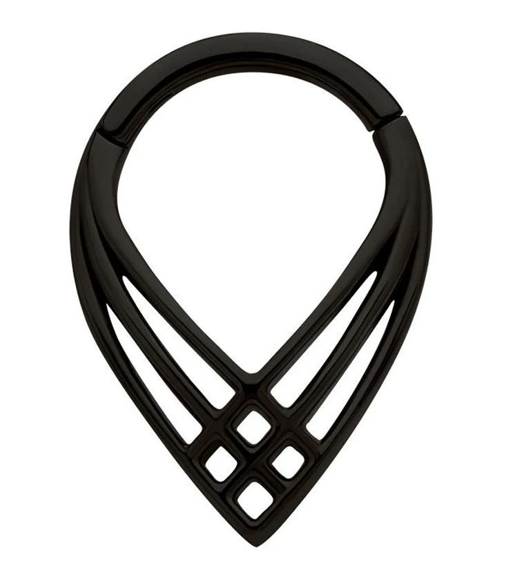 Black PVD Crosshatch Point Stainless Steel Hinged Segment Ring - Mrs Treak