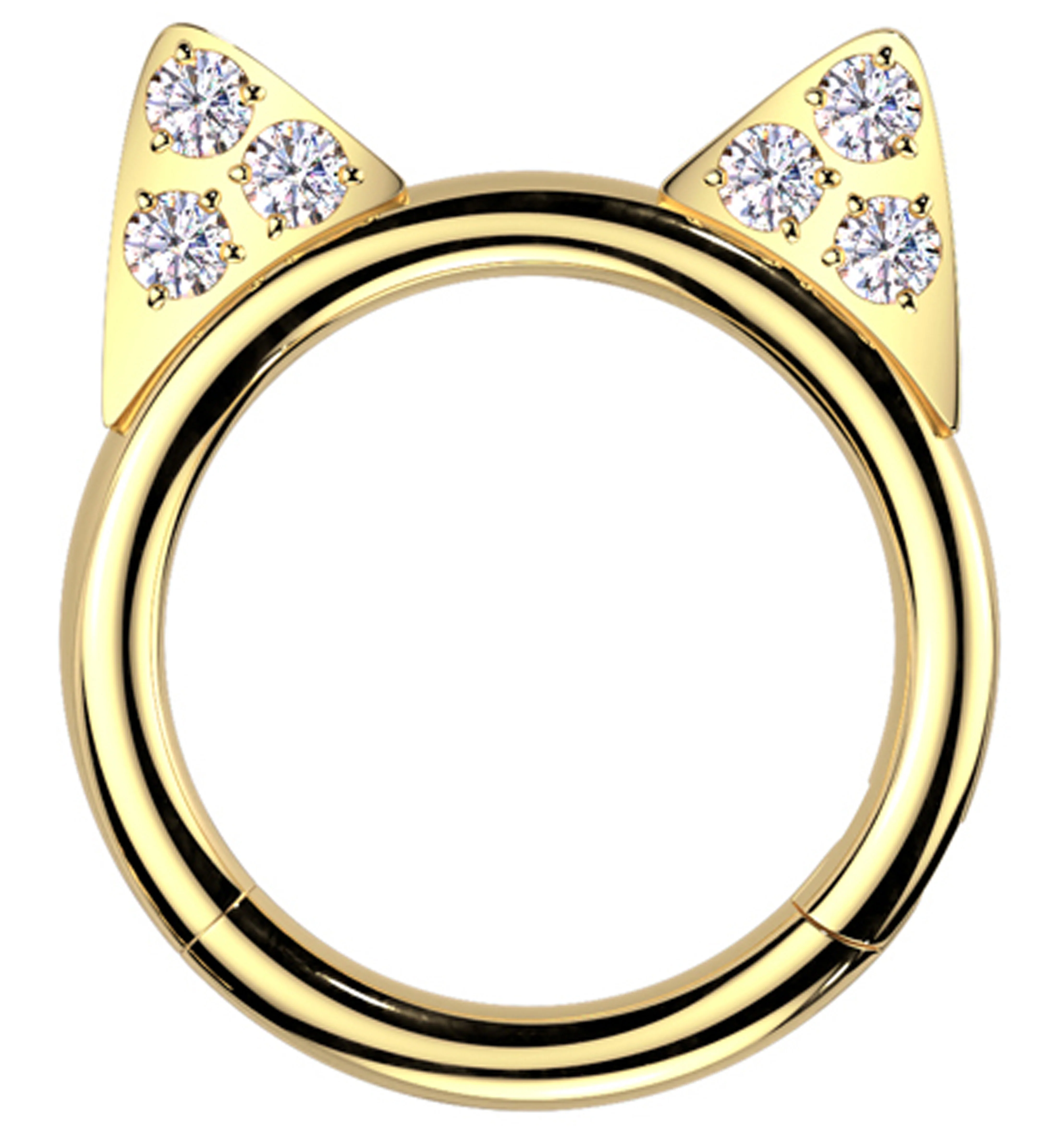 Gold PVD Cat Ears Clear CZ Titanium Hinged Segment Ring - Mrs Treak
