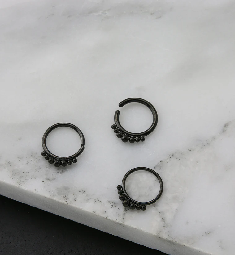 Black PVD Beaded Annealed Seamless Hoop Ring - Mrs Treak