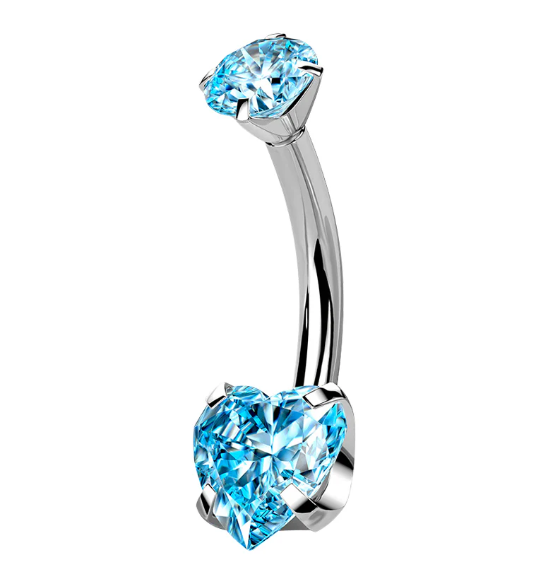 Aqua Heart CZ Internally Threaded Titanium Belly Button Ring - Mrs Treak