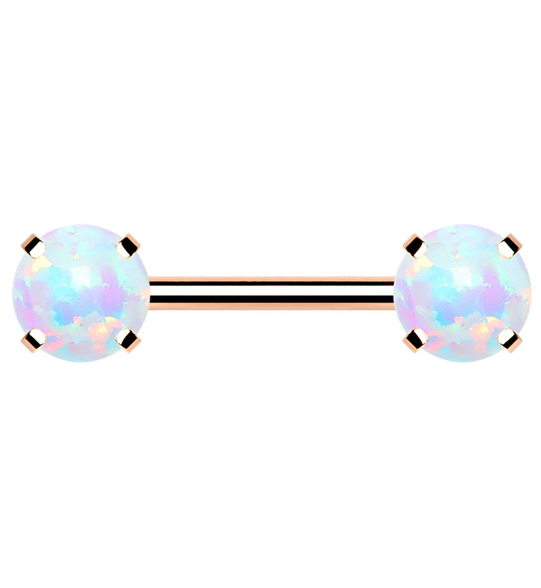 Rose Gold PVD Double White Opalite Threadless Barbell - Mrs Treak