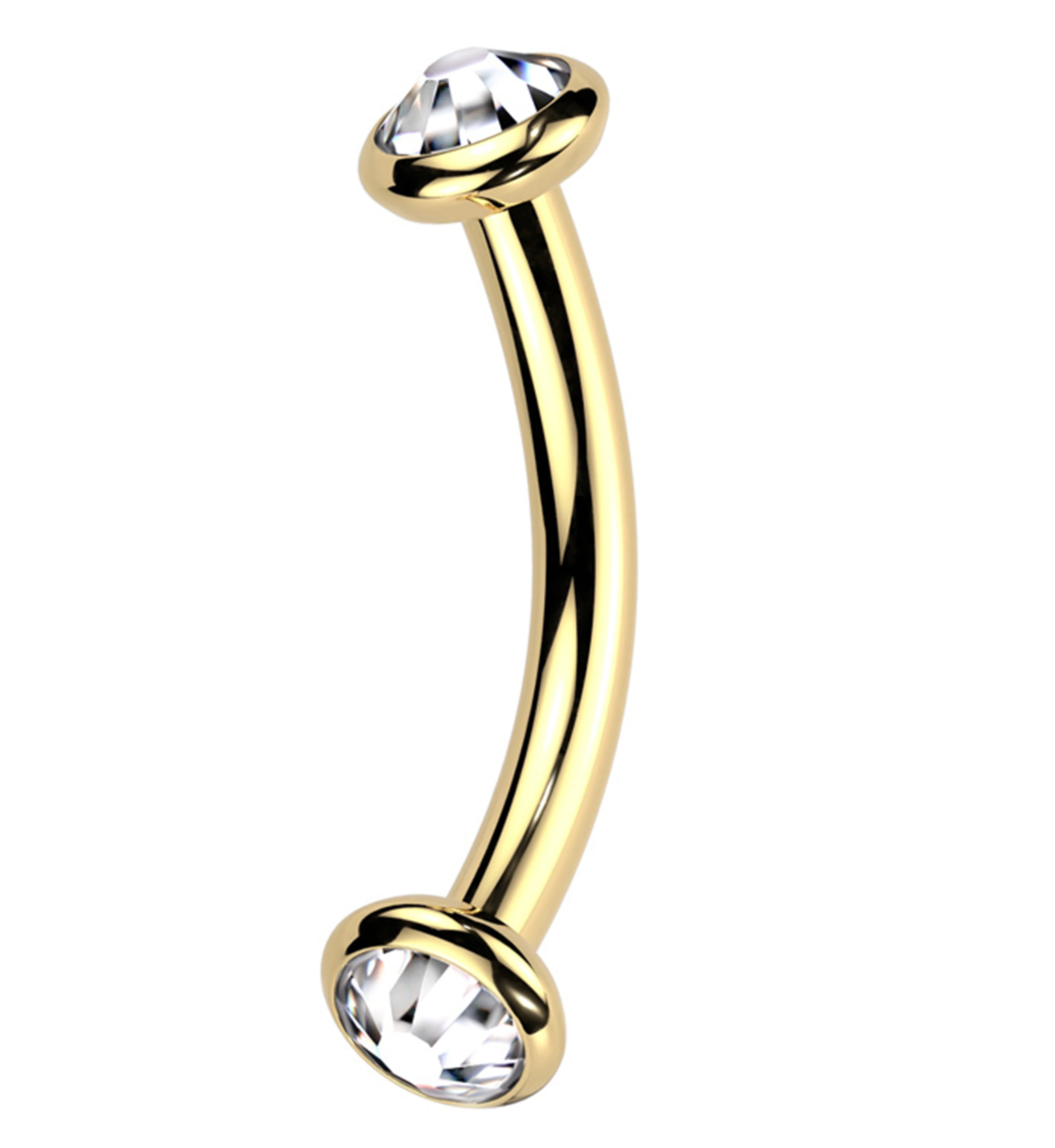 Gold PVD Double Bezel Clear CZ Internally Threaded Titanium Curved Barbell - Mrs Treak