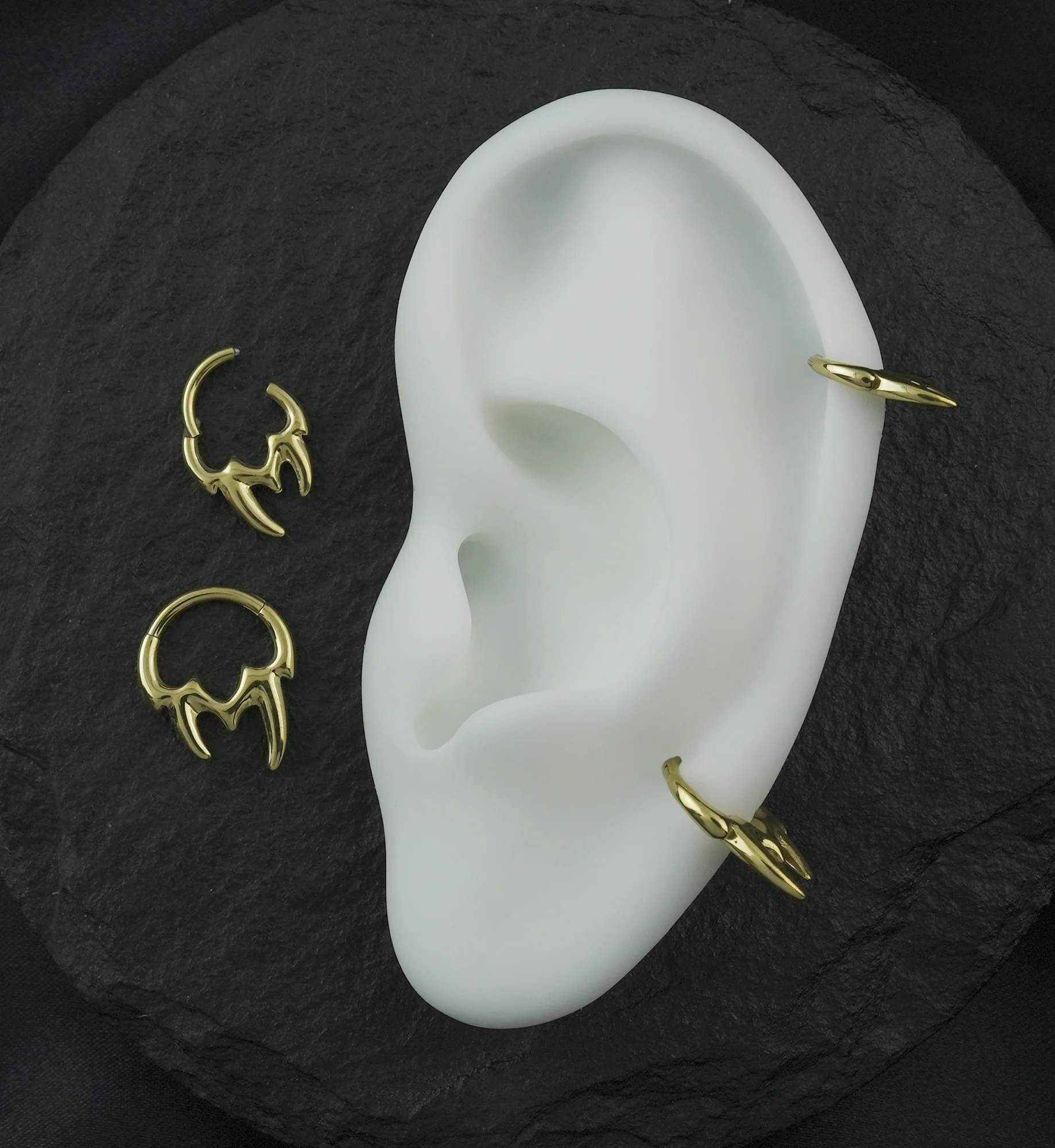 Gold PVD Fangs Titanium Hinged Segment Ring - Mrs Treak