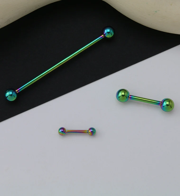Rainbow PVD Double Ball Titanium Barbell - Mrs Treak