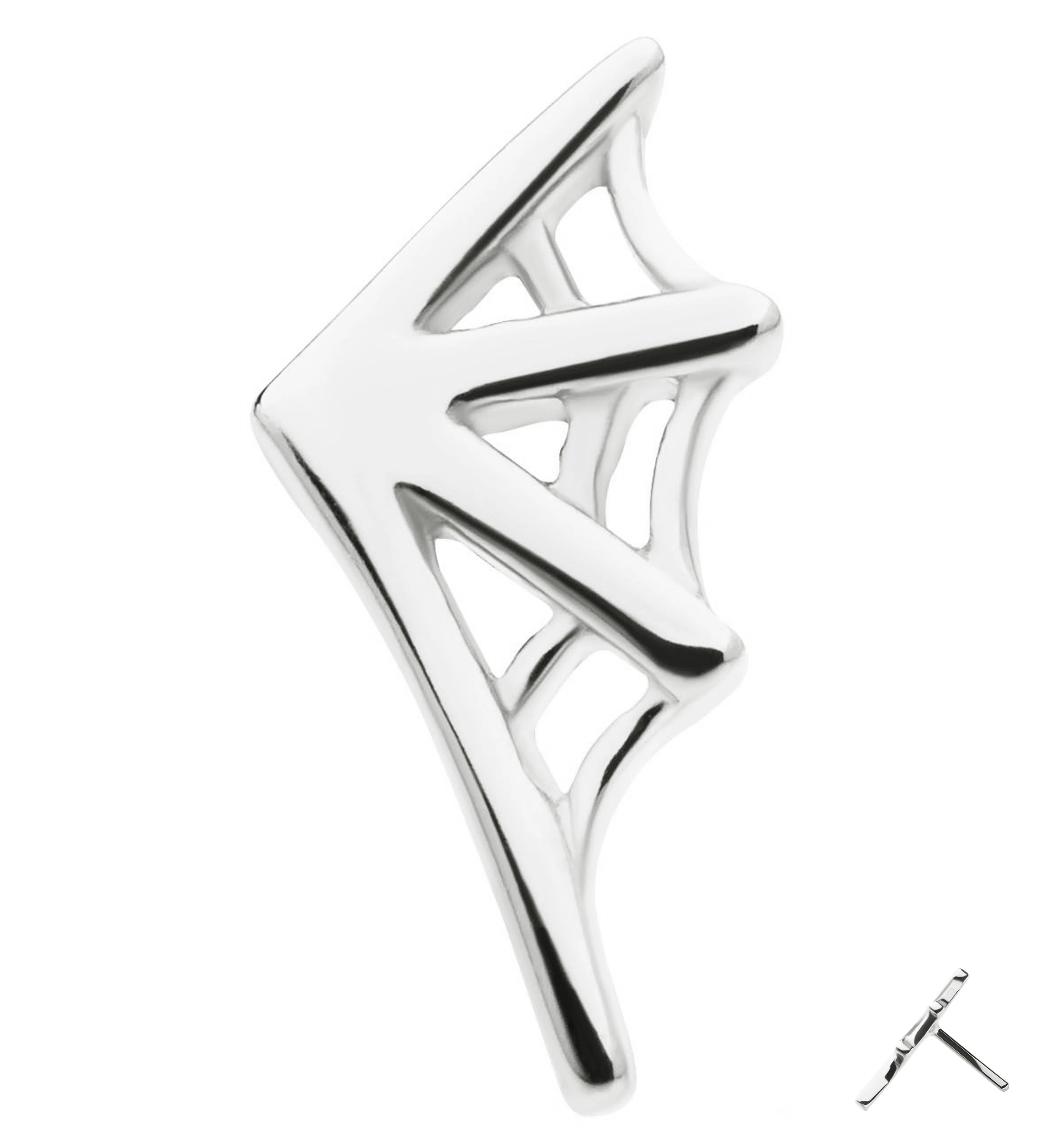 14kt White Gold Spiderweb Right Ear Threadless Top - Mrs Treak