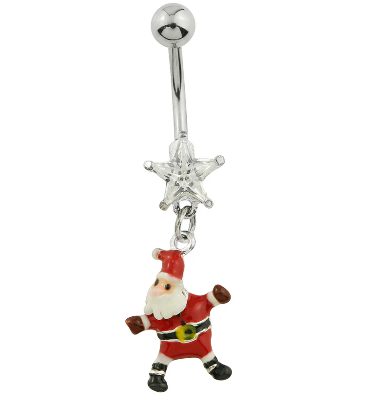 Santa Claus Dangle Star CZ Stainless Steel Belly Button Ring - Mrs Treak
