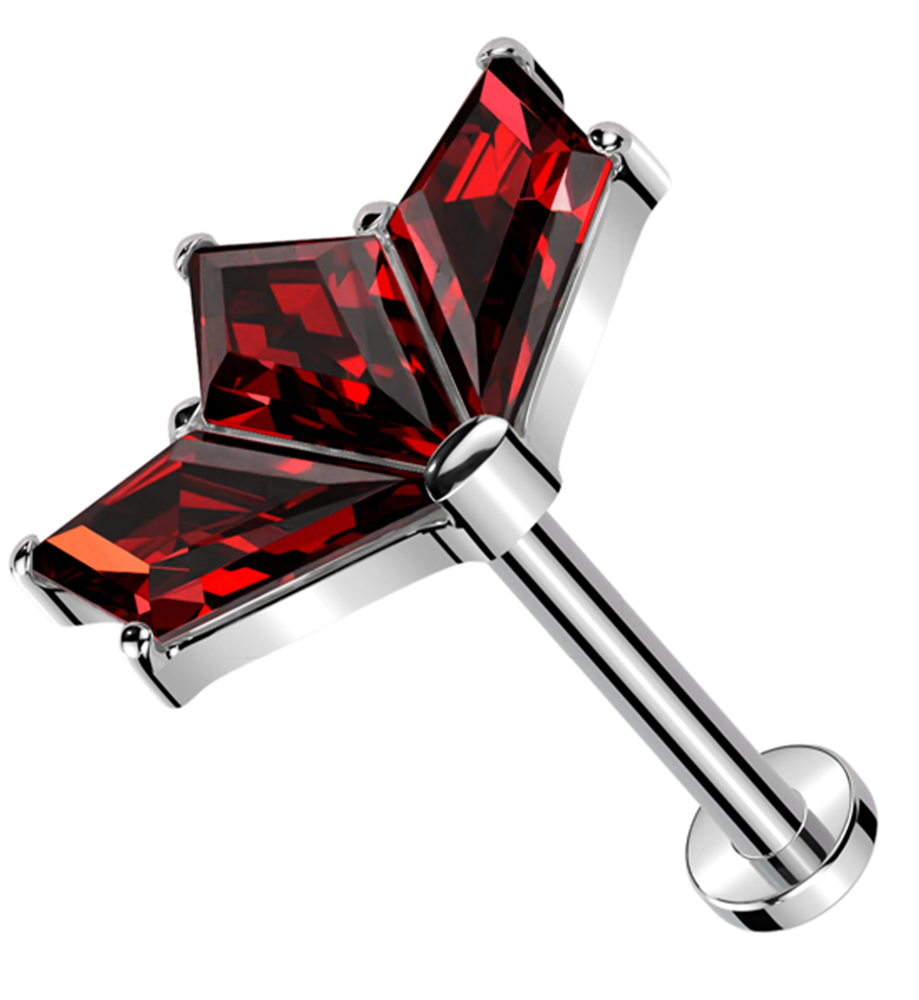 Triple Poly Red CZ Titanium Threadless Labret - Mrs Treak