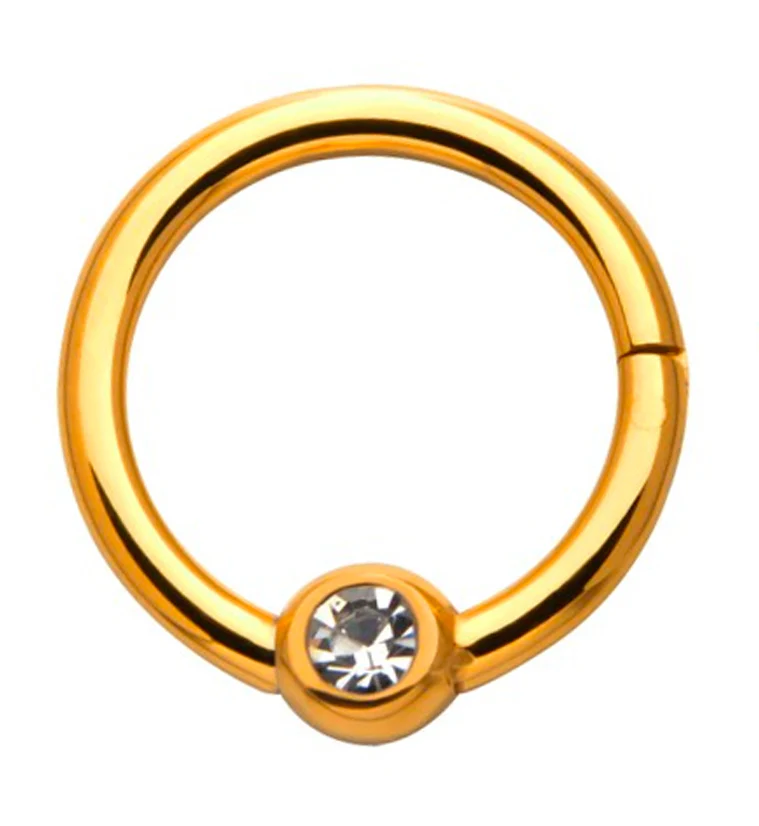 24kt PVD Gold Titanium Single CZ Hinged Segment Ring - Mrs Treak