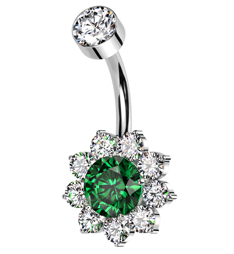 Flora Green CZ Internally Threaded Titanium Belly Button Ring - Mrs Treak