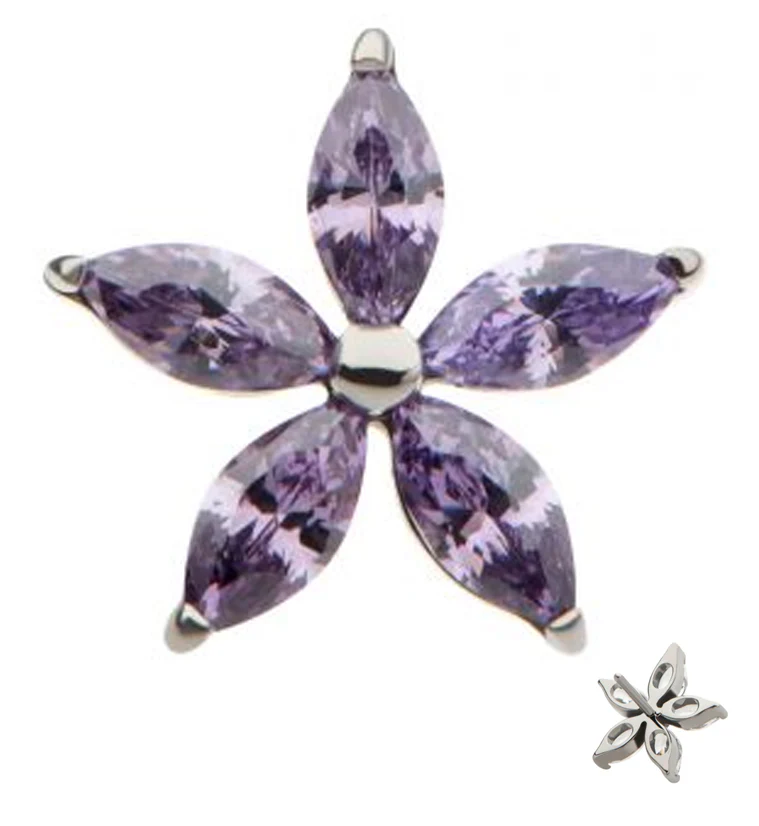 Marquise Flower Amethyst CZ Titanium Threadless Top - Mrs Treak