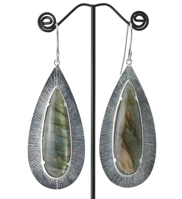 Score Labradorite Stone White Brass Hangers / Earrings - Mrs Treak