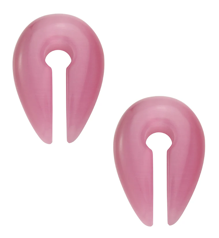 Pink Cat's Eye Glass Keyhole Ear Weights - Mrs Treak