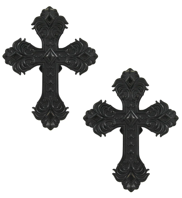 Black PVD Ornate Cross Stainless Steel Ear Weights - Mrs Treak