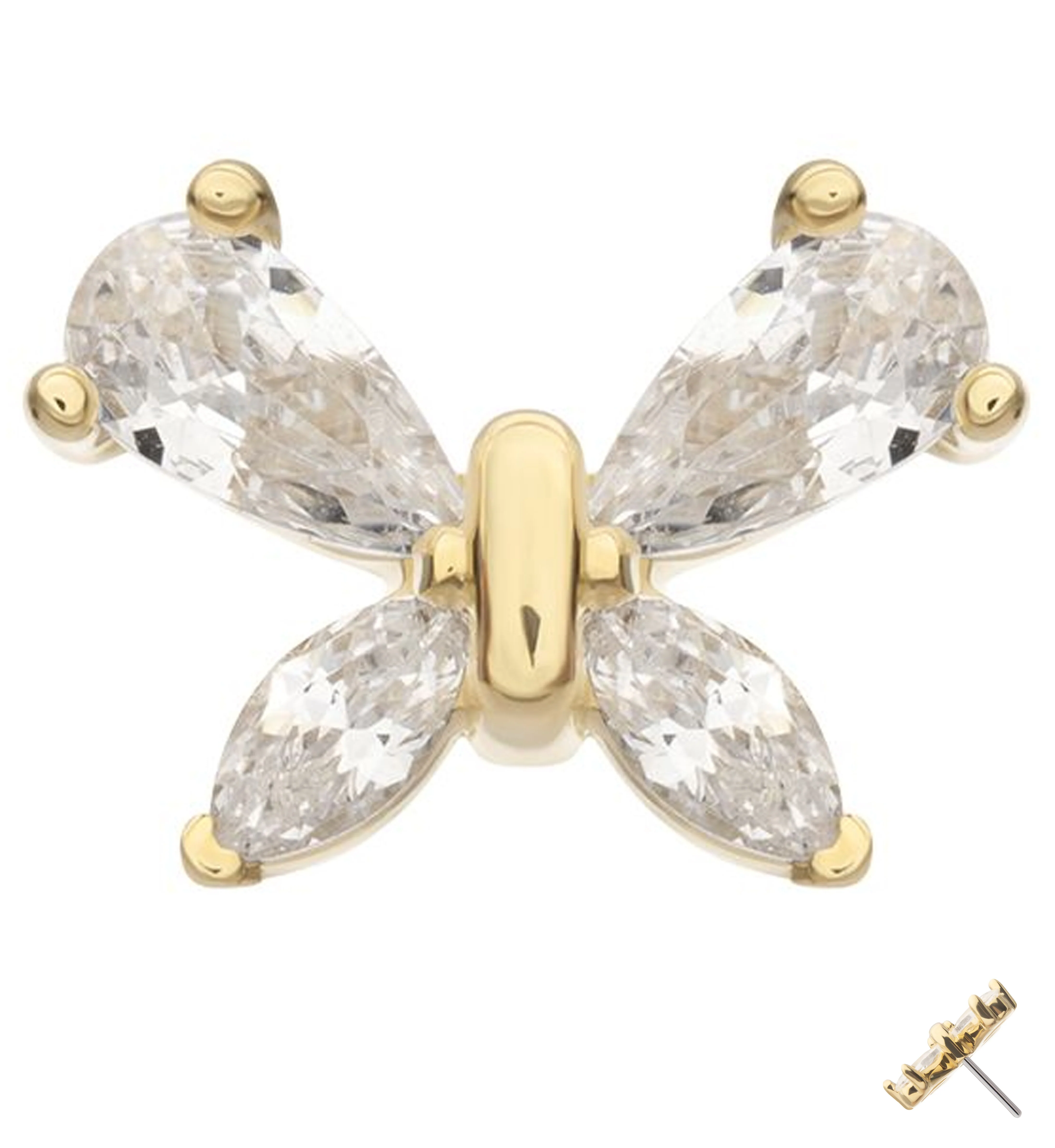 14kt Gold Marquise Butterfly Clear CZ Threadless Top - Mrs Treak