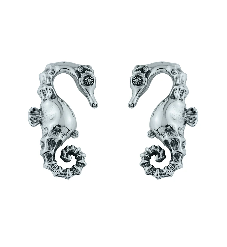 Silver Seahorse Ear Weights - Mrs Treak