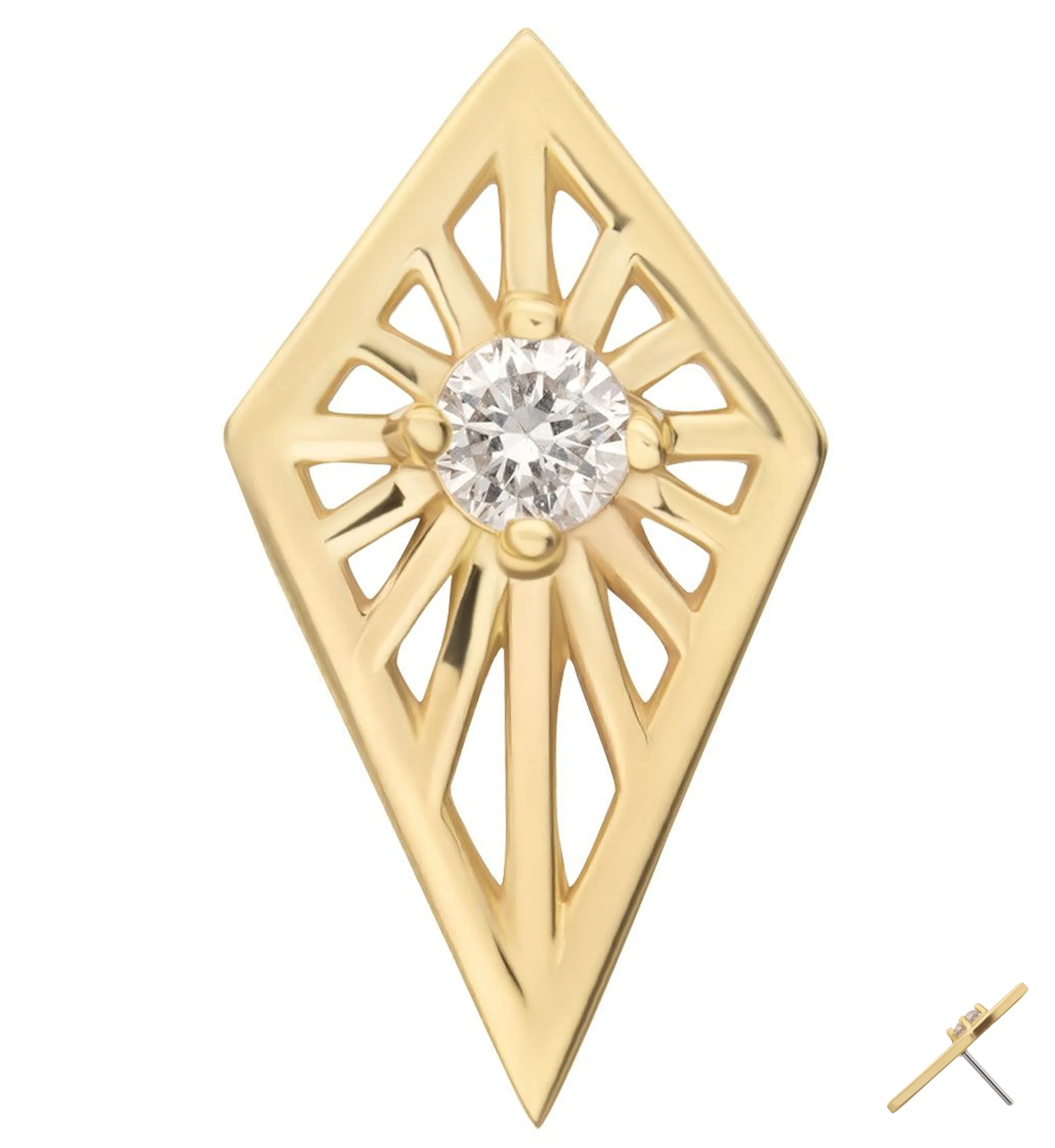 14kt Gold Tetra Clear CZ Threadless Top - Mrs Treak